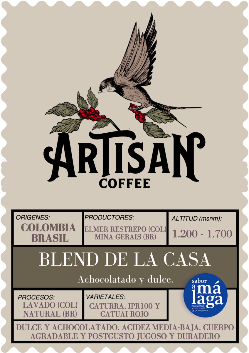 Blend Especial  Perfil Sensorial: Café dulce con notas achocolatadas, cuerpo cremoso, acidez media, postgusto jugoso y duradero.  Origen: Colombia (Finca Santa Rosa, Risaralda) y Brasil (Finca Santa Cecilia, Cerrado Mineiro)