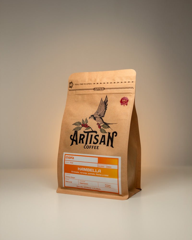 Hambella. Café de Etiopía. Natural - Artisancoffee   Te presentamos nuestro Etiopía Hambella, un excepcional café de especialidad de la renombrada región de Guji en Etiopía. Este café destaca por su proceso natural y por sus sabores frutales y dulces.