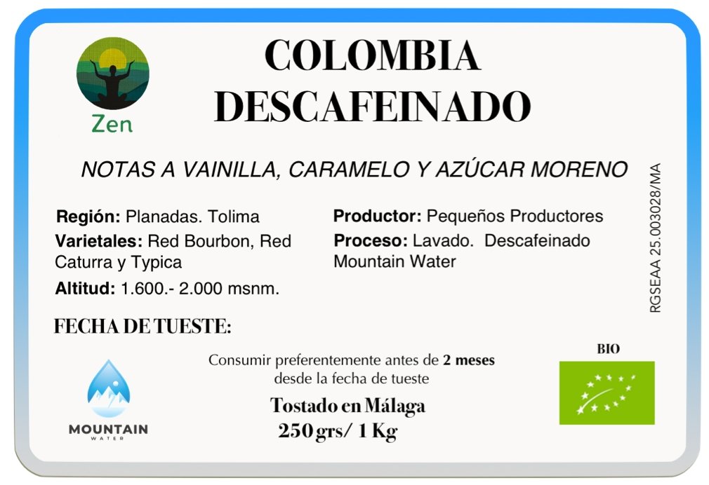 Café Descafeinado Mountain Water de Colombia. Zen - Artisancoffee