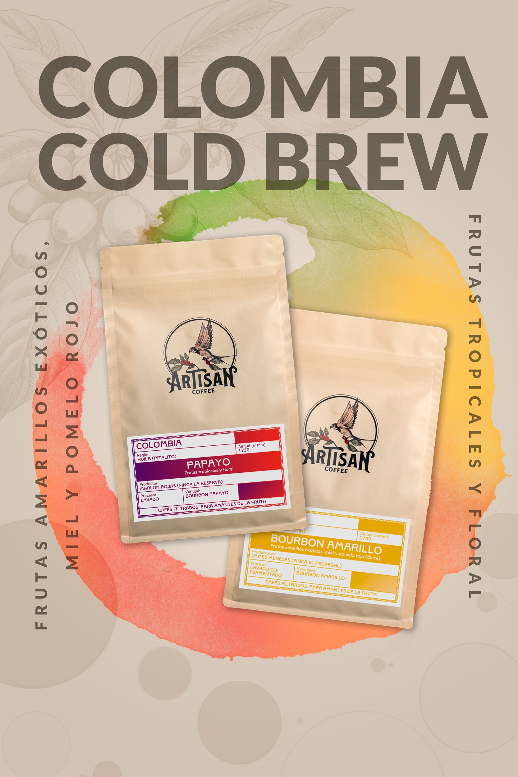 Pack Cold Brew Artisan con café de especialidad Colombia Papayo y Bourbon Amarillo para preparar cold brew en casa